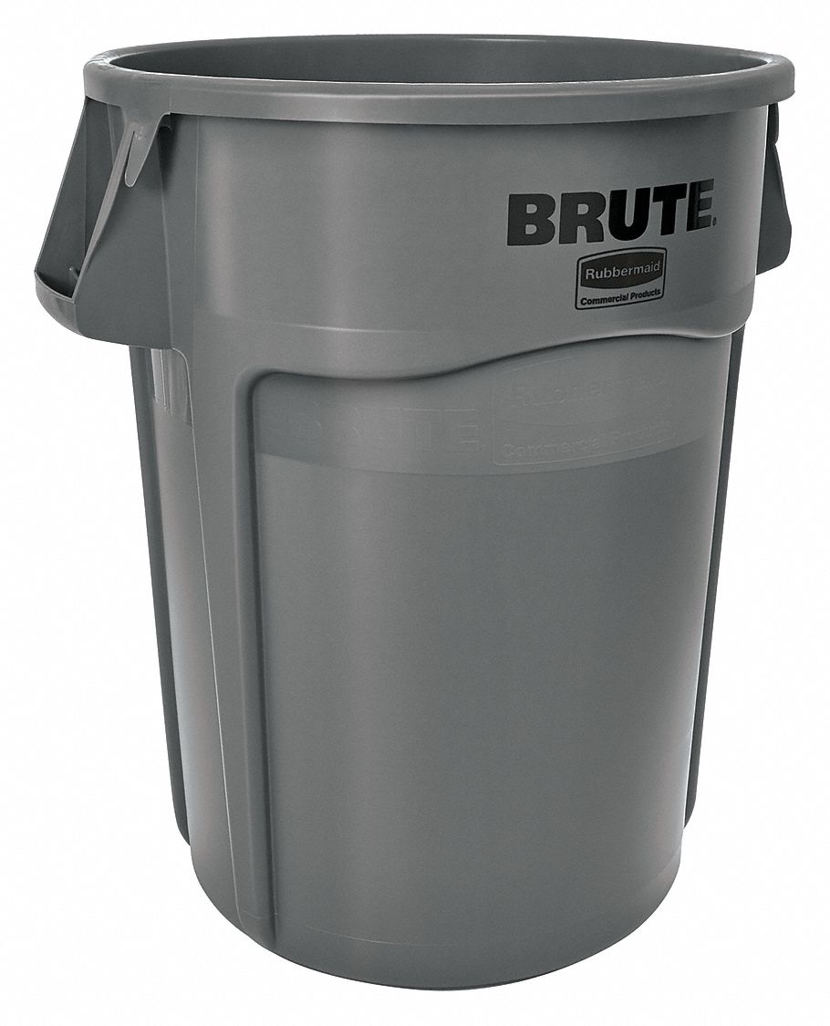 Lavex 44 Gallon Gray Round Commercial Trash Can with Lid and Dolly