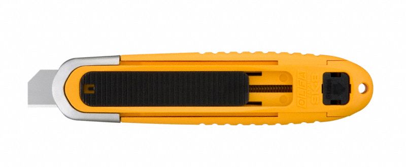 Safety Knife: 6 in Overall Lg, Textured, 2 in Overall Wd, Plastic, Black/Yellow, Quick-Change