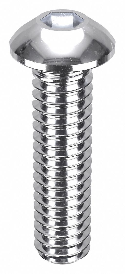 Socket Head Cap Screw: 1/4"-20 Thread Size, 1 in Lg, Button, Chrome Plated, Alloy Steel, 5 PK