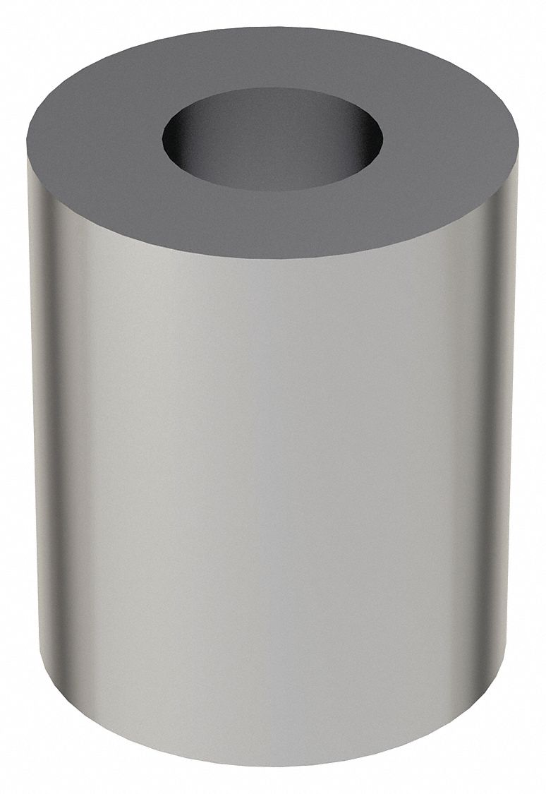 Spacer: For 1/4 in Screw Size, Steel, Chrome Plated, 3/4 in Overall Lg, 0.281 in Inside Dia, 5 PK
