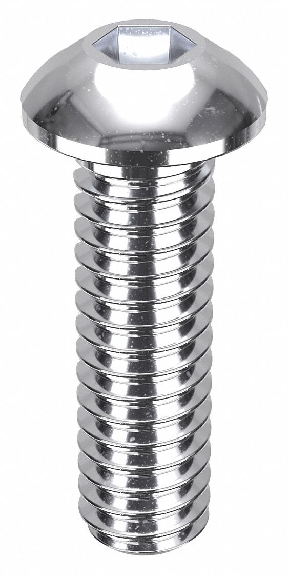 Socket Head Cap Screw: 1/4"-20 Thread Size, 7/8 in Lg, Button, Chrome Plated, Alloy Steel, 5 PK