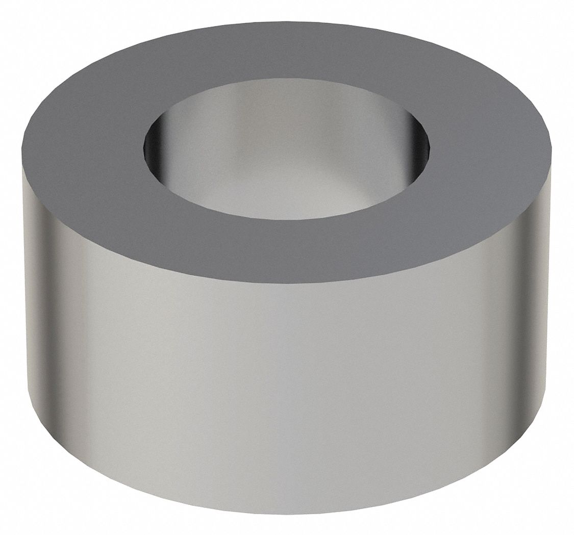 Spacer: 3/8 in Screw Size, 3/8 in Overall Lg, Round, Steel, Chrome-Plated, 5 PK