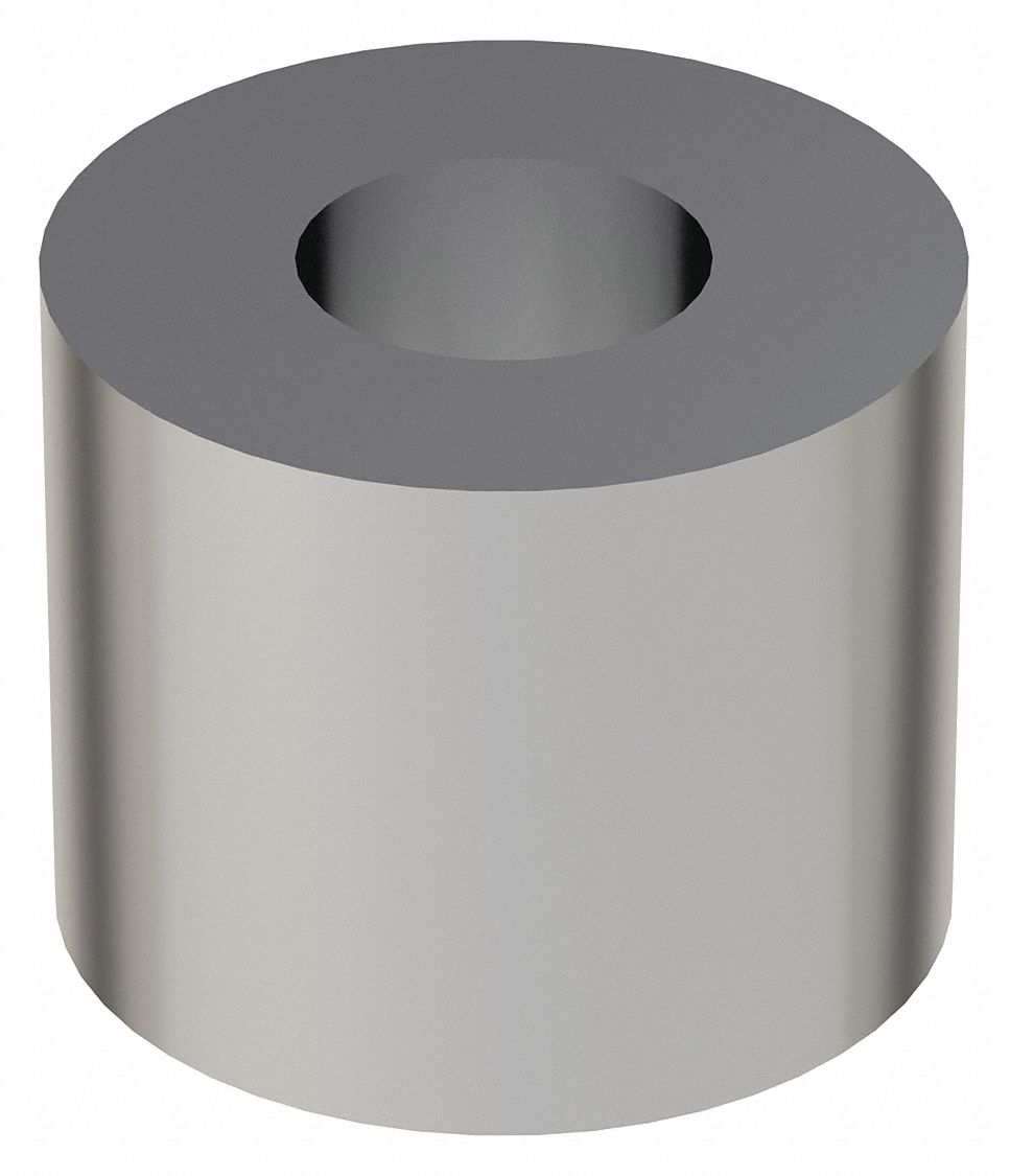 Spacer: 1/4 in Screw Size, 1/2 in Overall Lg, Round, Steel, Chrome-Plated, 5 PK