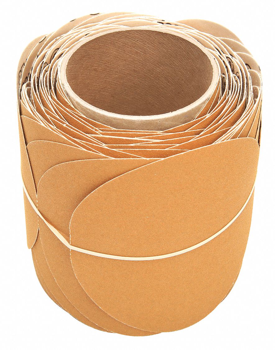 PSA Sanding Disc Roll: 5 in Dia, Non-Vacuum, Aluminum Oxide, P150 Grit, F Wt Paper, 363I, F, PK