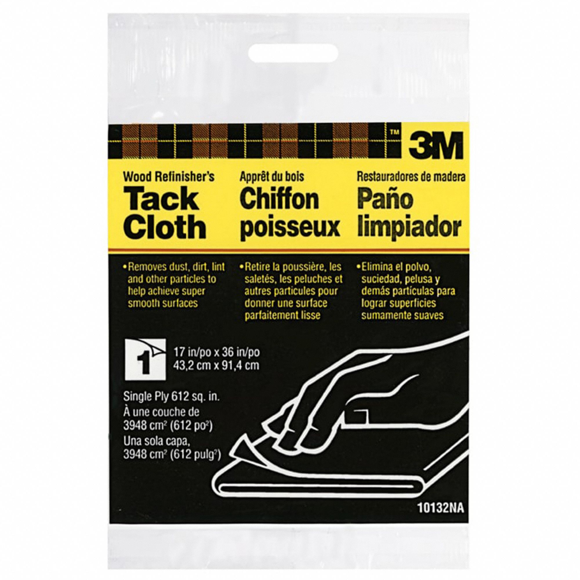 TACK CLOTH, 17 X 36 IN, SINGLE PLY, POLYESTER, WHITE, WOOD, 17 IN OVERALL W