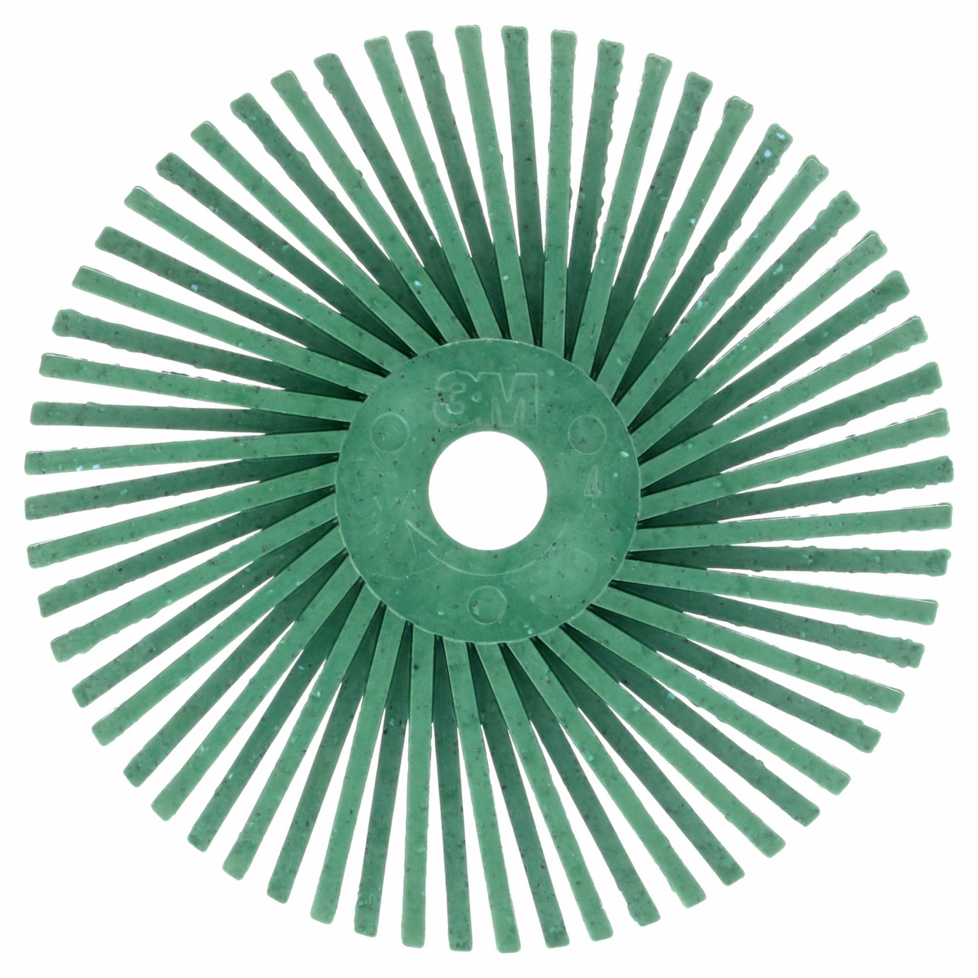 Radial Bristle Disc: Type A, 3 in Dia x 3/8 in Wd, 3/8 in Arbor, Ceramic, Green, 40 PK