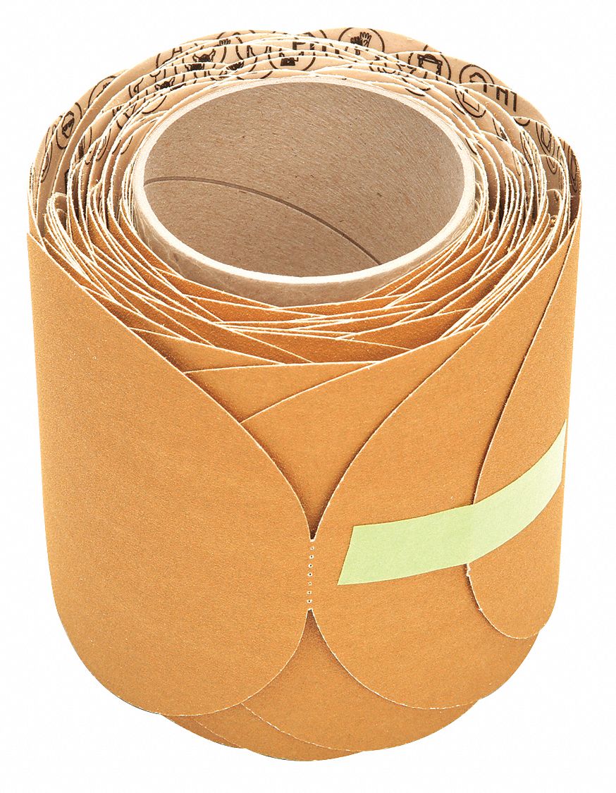 PSA Sanding Disc Roll: 5 in Dia, Non-Vacuum, Aluminum Oxide, P120 Grit, F Wt Paper, 363I, F, PK