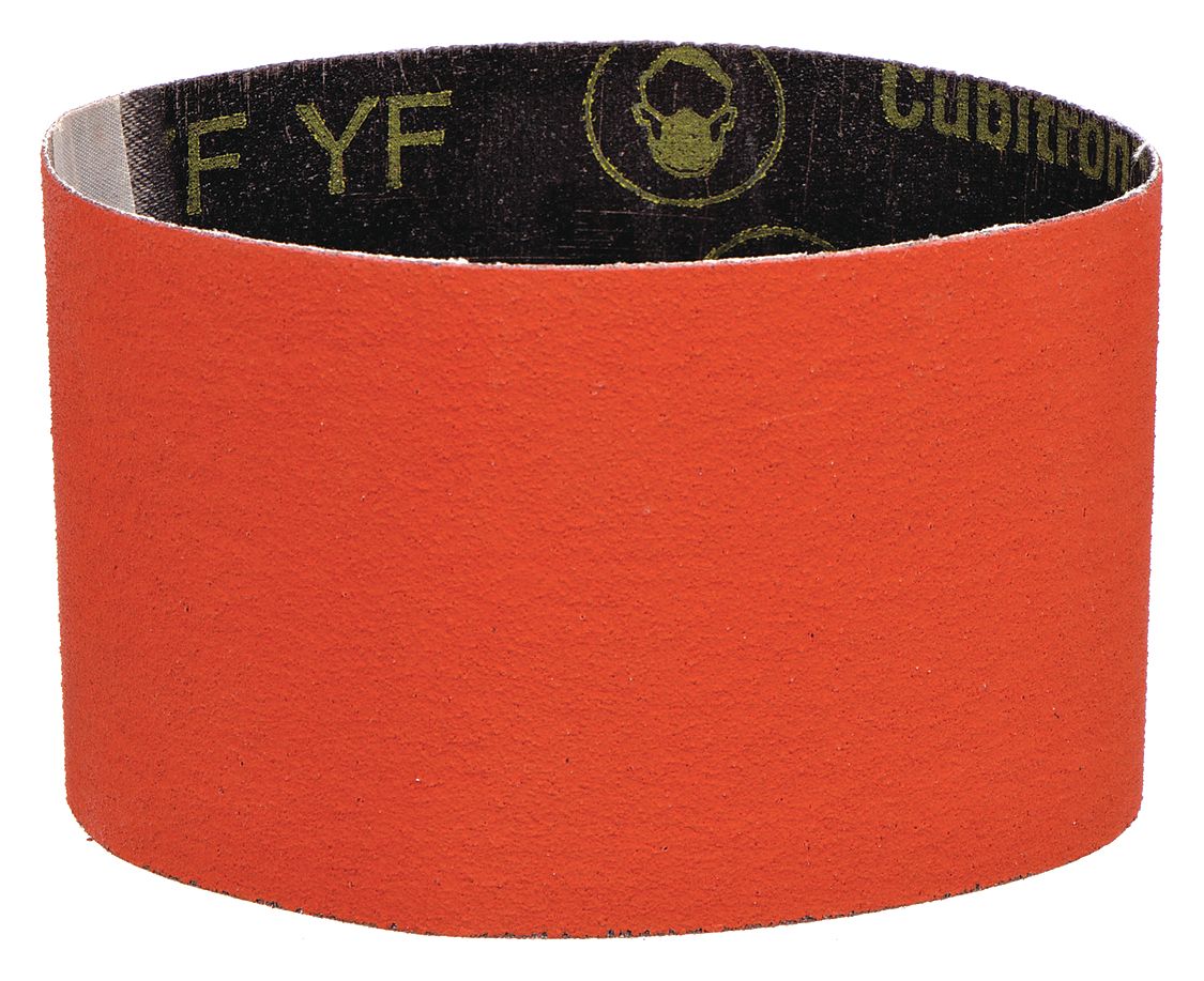 Sanding Belt: 3 1/2 in W x 15 1/2 in L, Ceramic, 80 Grit, YF Wt Polyester Backing, 777F