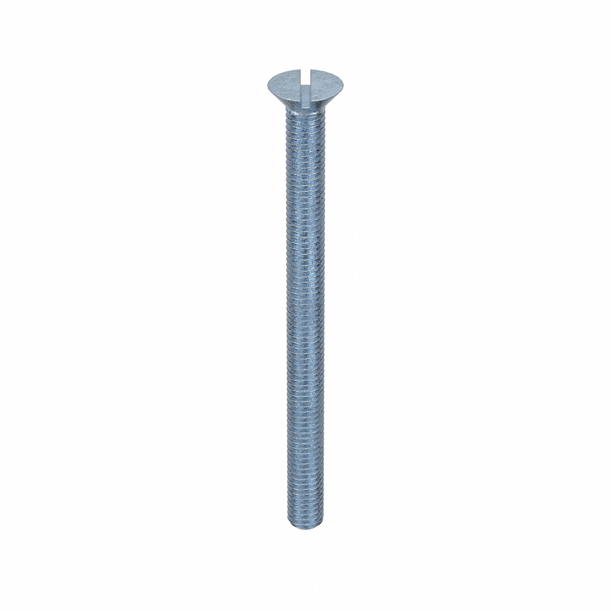 Machine Screw: #10-32 Thread Size, 2 1/2 in Lg, Steel, Zinc-Plated, Flat, Slotted, 100 PK