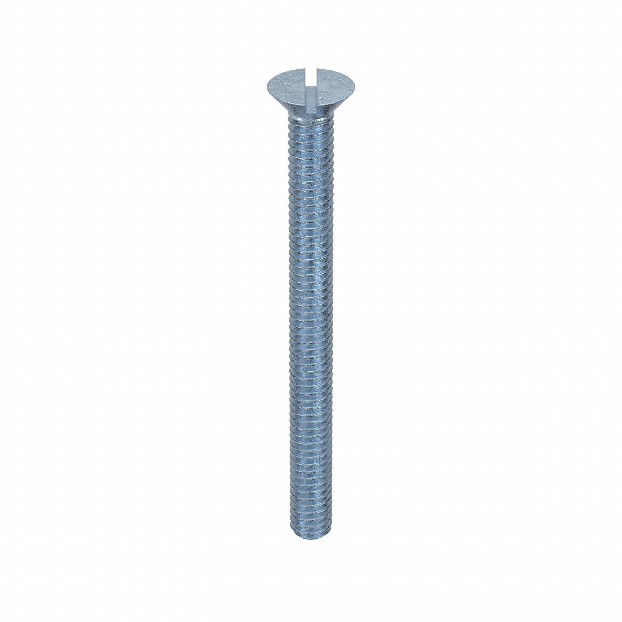 Machine Screw: #12-24 Thread Size, 2 1/2 in Lg, Steel, Zinc-Plated, Flat, Slotted, 100 PK