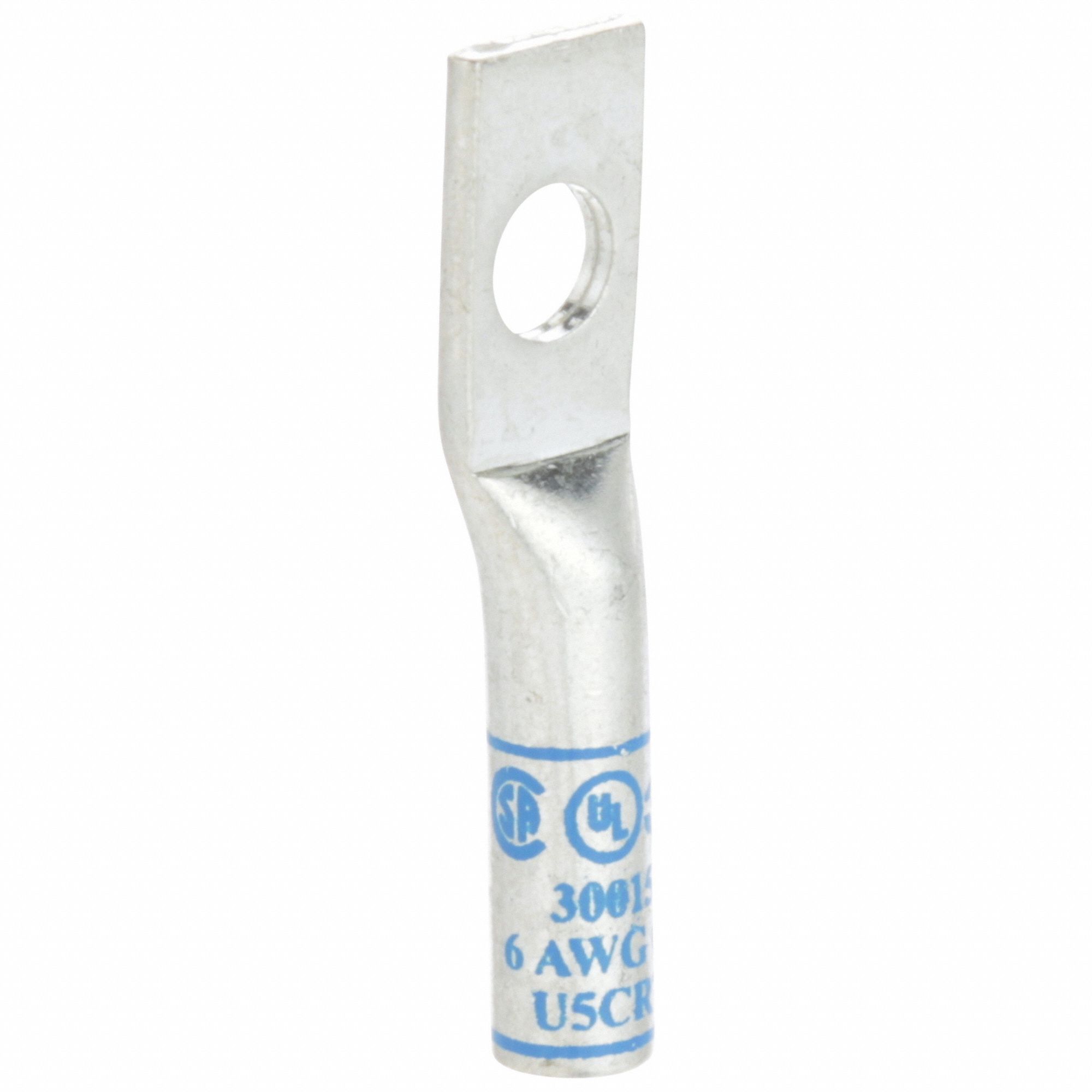 Compression Lugs: For 6 AWG, Stranded Wire Type, 1/4 in Stud Size, Std, Copper