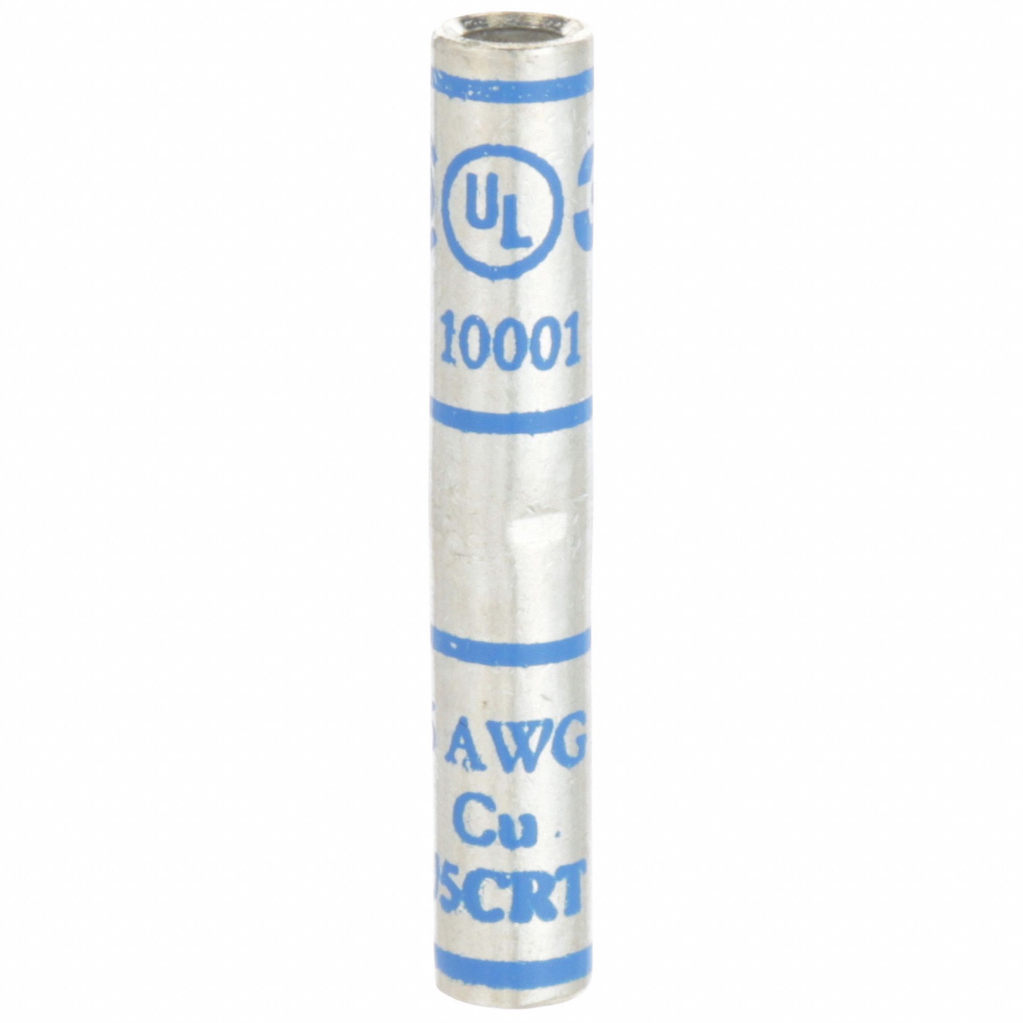 3M Open Barrel Splices: 6 AWG Wire Size, Blue Code, 1.75 in, Copper Barrel, 6 AWG Max Wire Size (MPN 10001). Key specifications — Die Code: 24; Brand: 3M; Color Code: Blue.