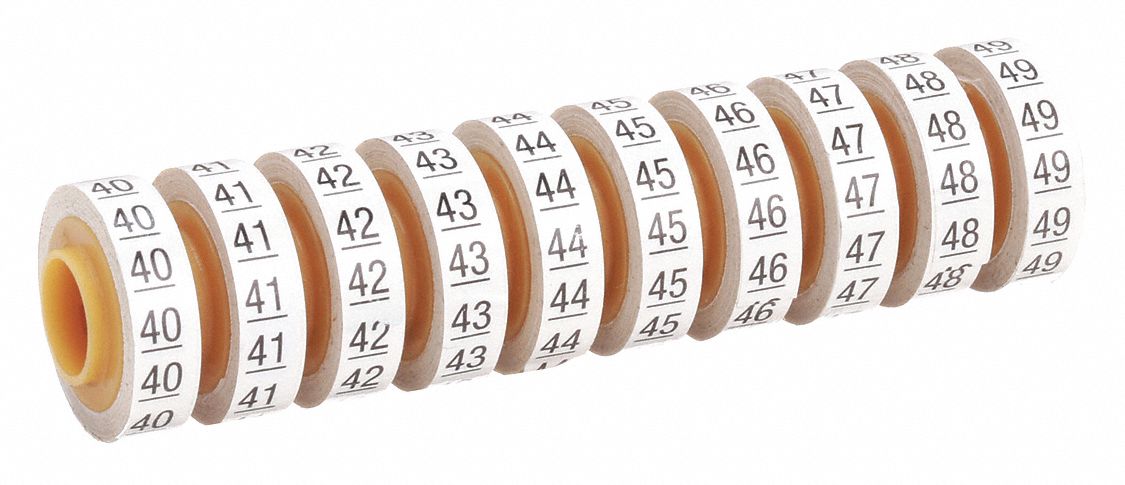 Wire Marker Tape Refill: 40 to 49, Black on White, 5, 760 Labels, Polyester Film, 50 PK