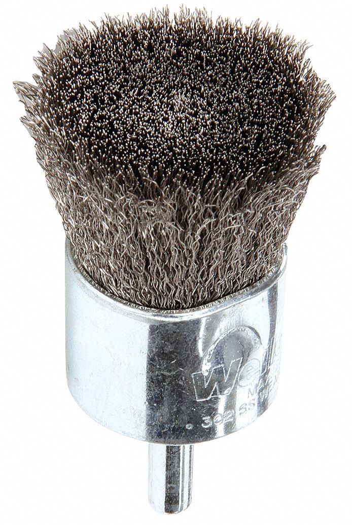 WEILER 1 in Crimped Wire End Brush, 1/4 in Shank, 0.006 in Wire Dia., 1