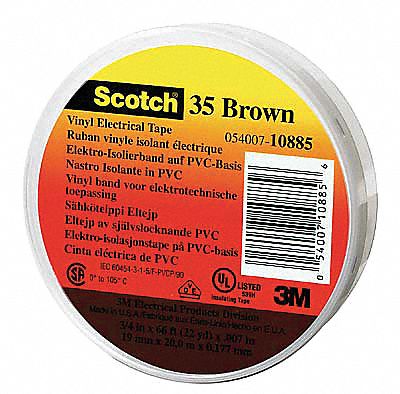 RUBAN ISOLANT,CODE DE COULEUR,TRACTION 17 LB/PO,BRUN,20 PI X 1/2 PO X 7 MM,VNYL