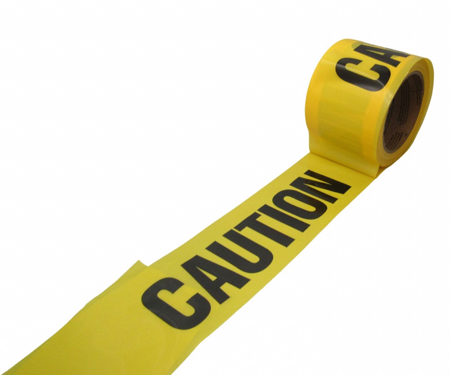 Barricade Tape: 300 ft Lg, 3 in Wd, Caution Legend, Polyethylene, Yellow Color