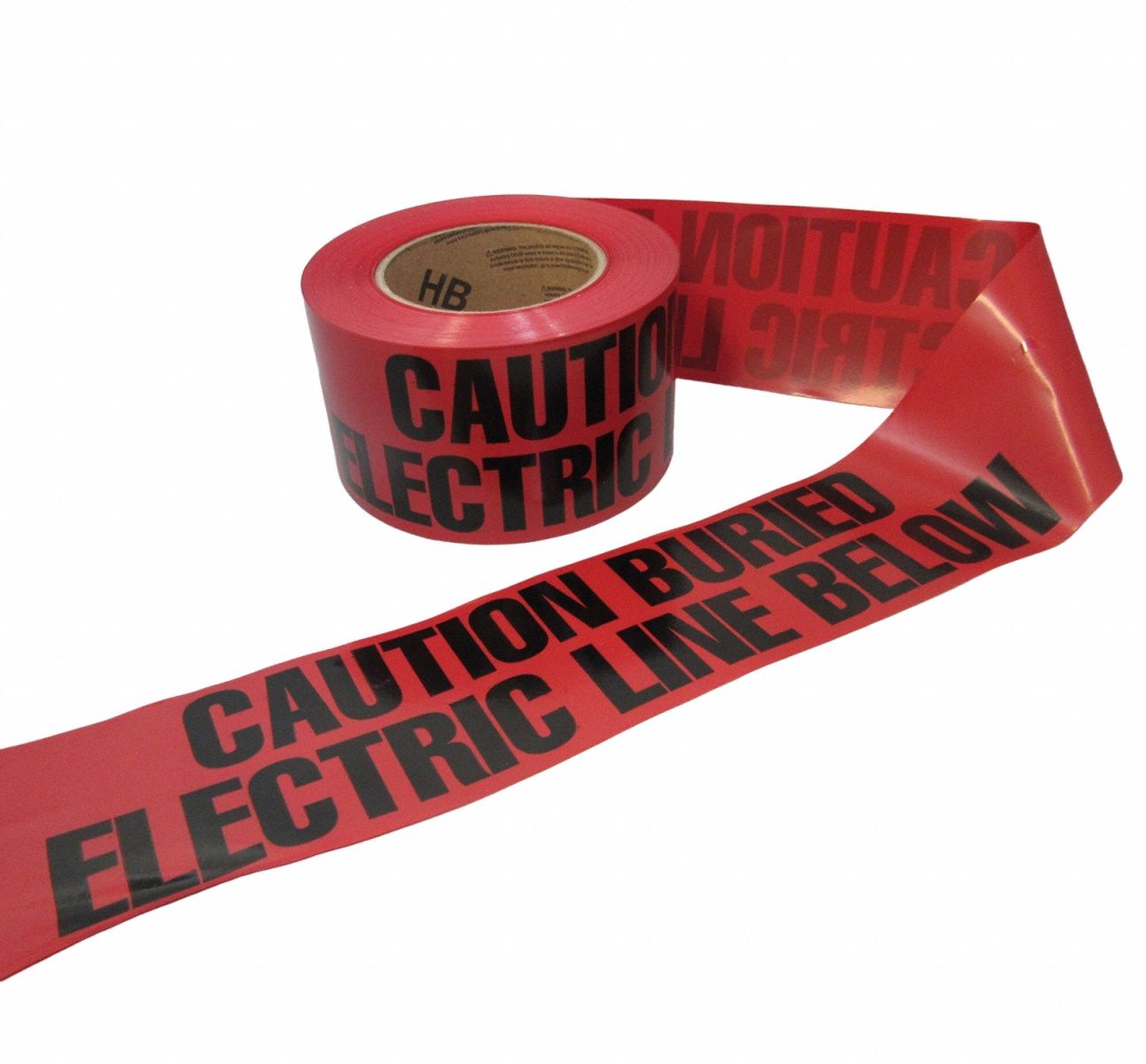 Barricade Tape: 300 ft Tape Lg, Red, Caution Buried Electric Line Below Legend
