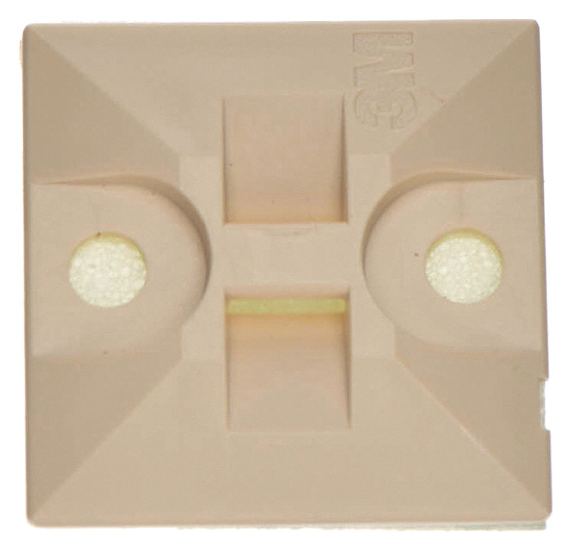 Cable Tie Base: 0.21 in Slot Wd, 0.06 in Slot Ht, 1 in L x 1.2 in W x 0.15 in H, Beige, 500 PK
