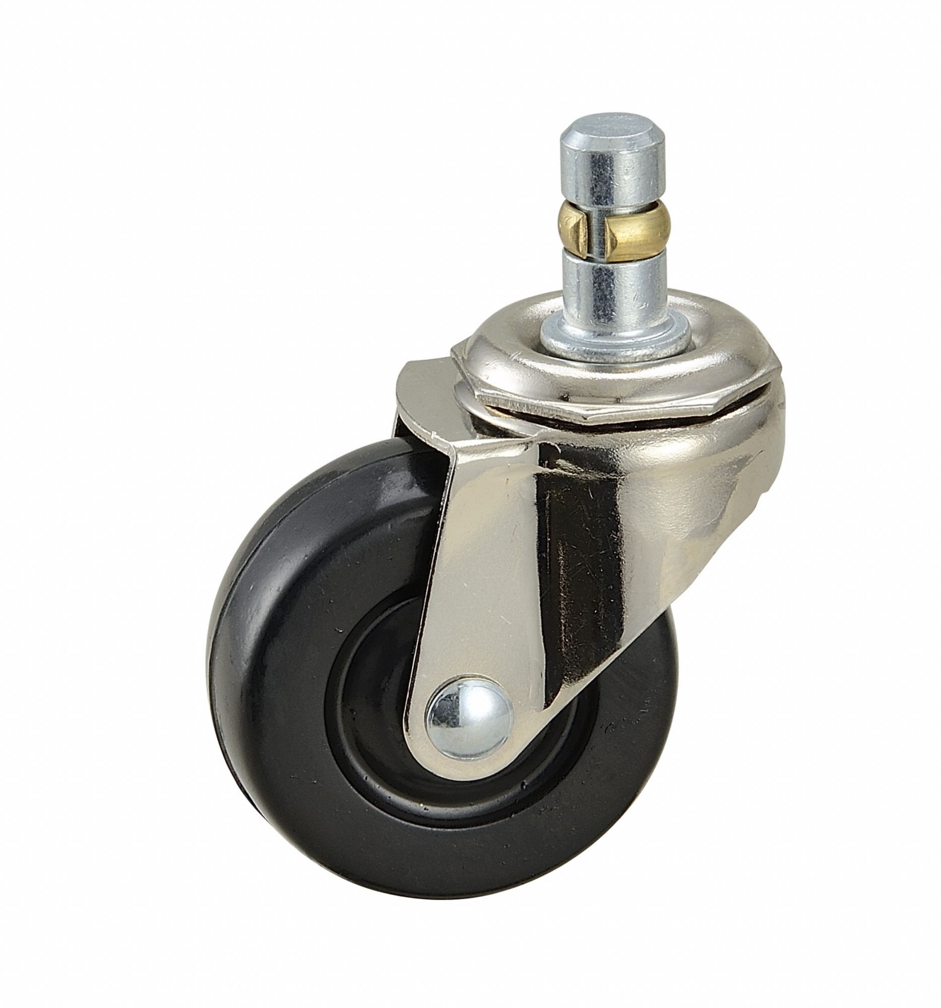 Stem Caster: Swivel, No Brake, 2 in Wheel Dia., 7/8 in Wheel Wd, Rubber, Rubber, Std