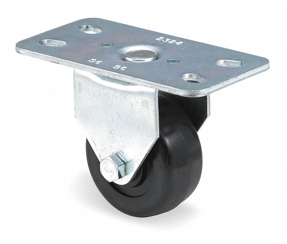 Rigid Plate Caster, Rubber, 3 in., 210 lb.
