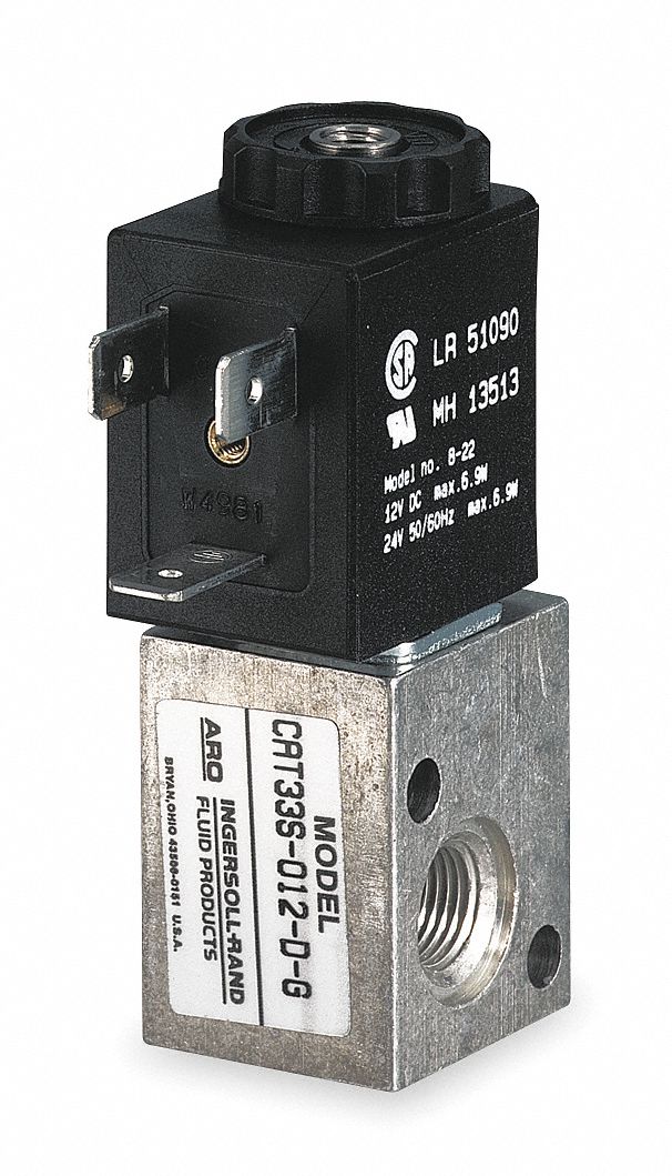 Solenoid Air Control Valve: CAT, Three-Way / Two-Position, 120V AC, 1/8 in Female NPT