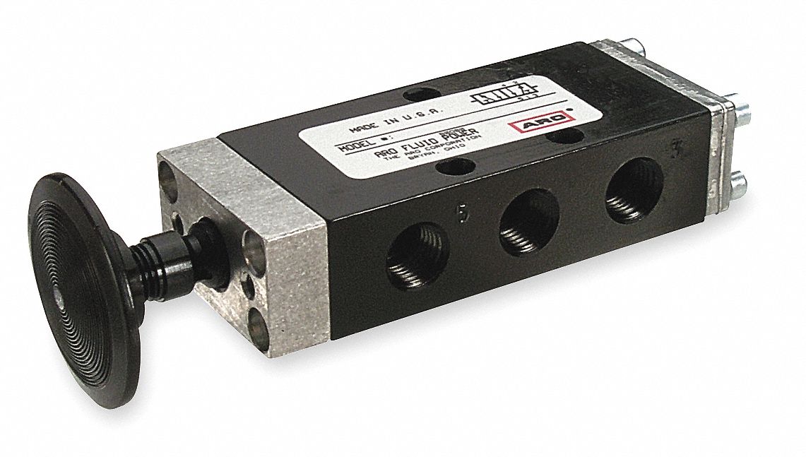 Manual Air Control Valve: E, Four-Way / Two-Position, Button, Black, 26 scfm Flow Rate - Max