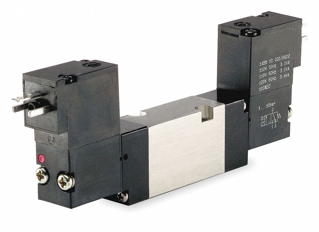 Solenoid Air Control Valve: Four-Way / Two-Position, Base-Mounted Body, 120V AC, Double Solenoid