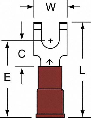 Fork Terminals: Red, Nylon, #6 Stud Size, 22 AWG – 18 AWG Wire Range, Flanged Fork, 600 V