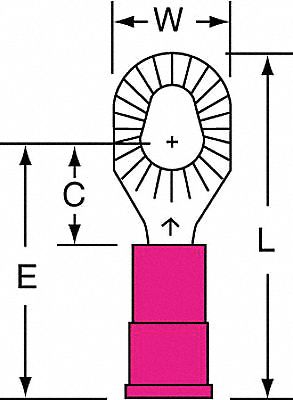 Ring Terminal: Red, Vinyl Insulation, #10/#6/#8 Stud Size, 22 AWG to 18 AWG Wire Sizes, 1, 000 V