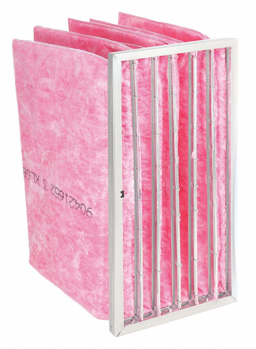 Pocket Air Filter: 24 in x 12 in x 15 in, MERV 13, Pink, Fiberglass, 6 Pockets
