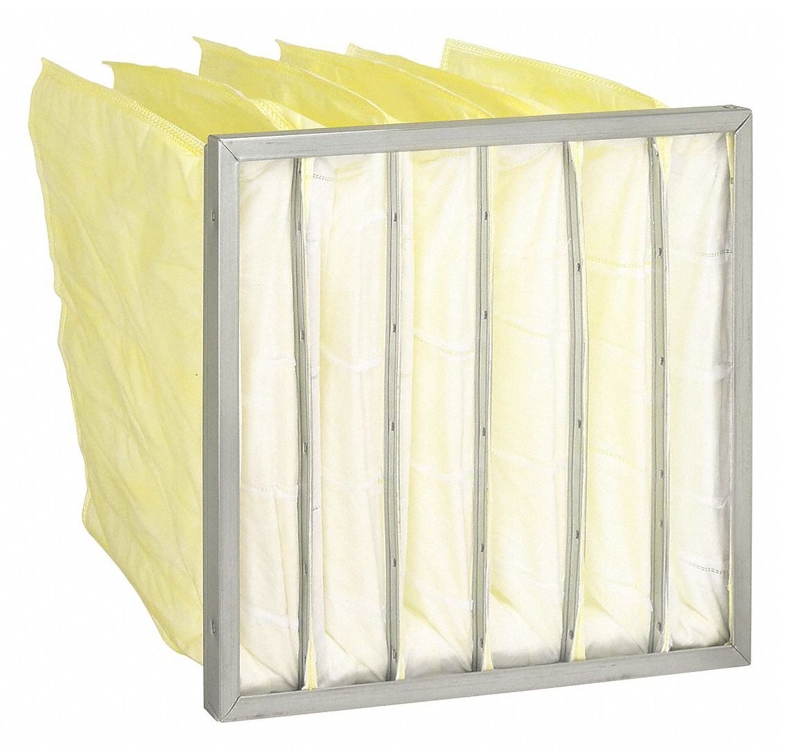 Pocket Air Filter: 24 in x 24 in x 15 in, MERV 14, Yellow, Synthetic, 6 Pockets