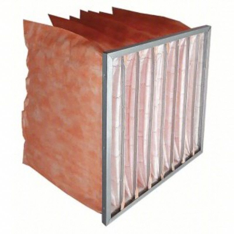 Pocket Air Filter: 20 in x 20 in x 36 in, MERV 14, Orange, Fiberglass, 5 Pockets