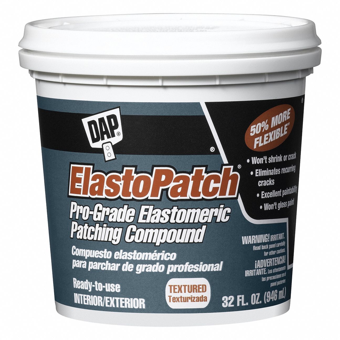 Patching Compound: ElastoPatch, 32 oz Container Size, Pail, Off-White