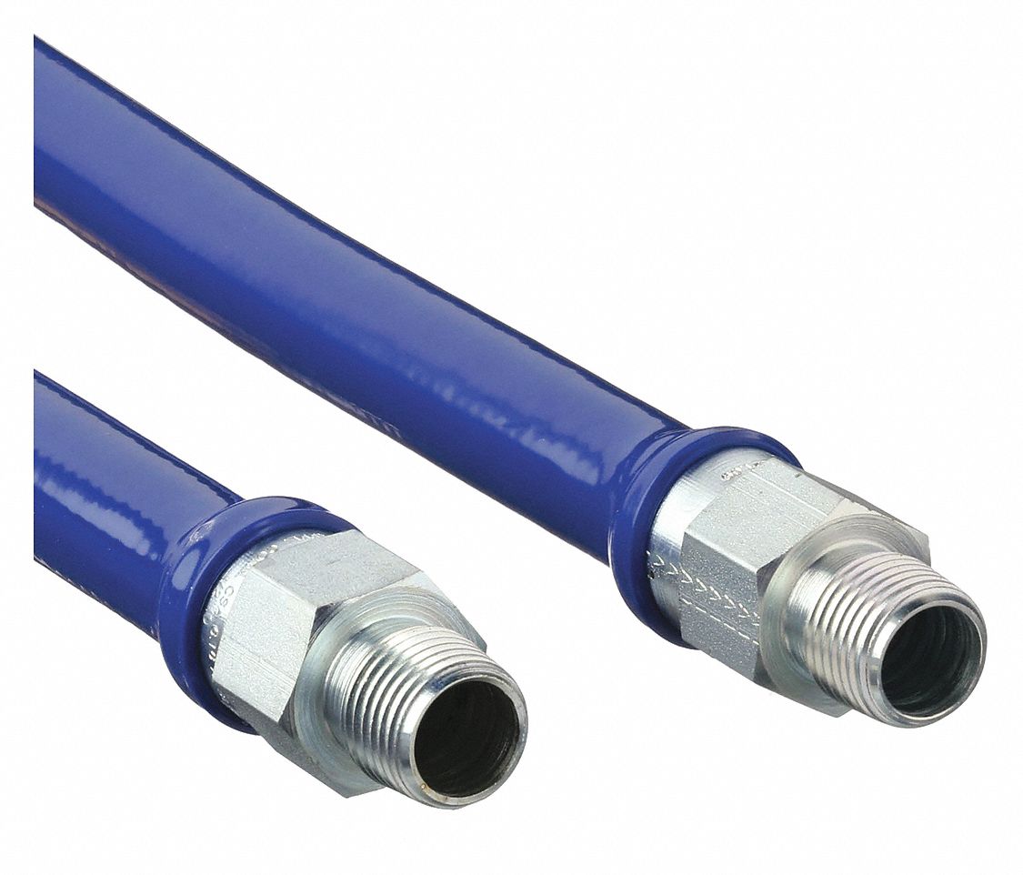 Gas Connector: 3/4 in Hose Inside Dia., 4 ft Hose Lg, 225, 000 BTU Capacity, Blue, MNPT x MNPT
