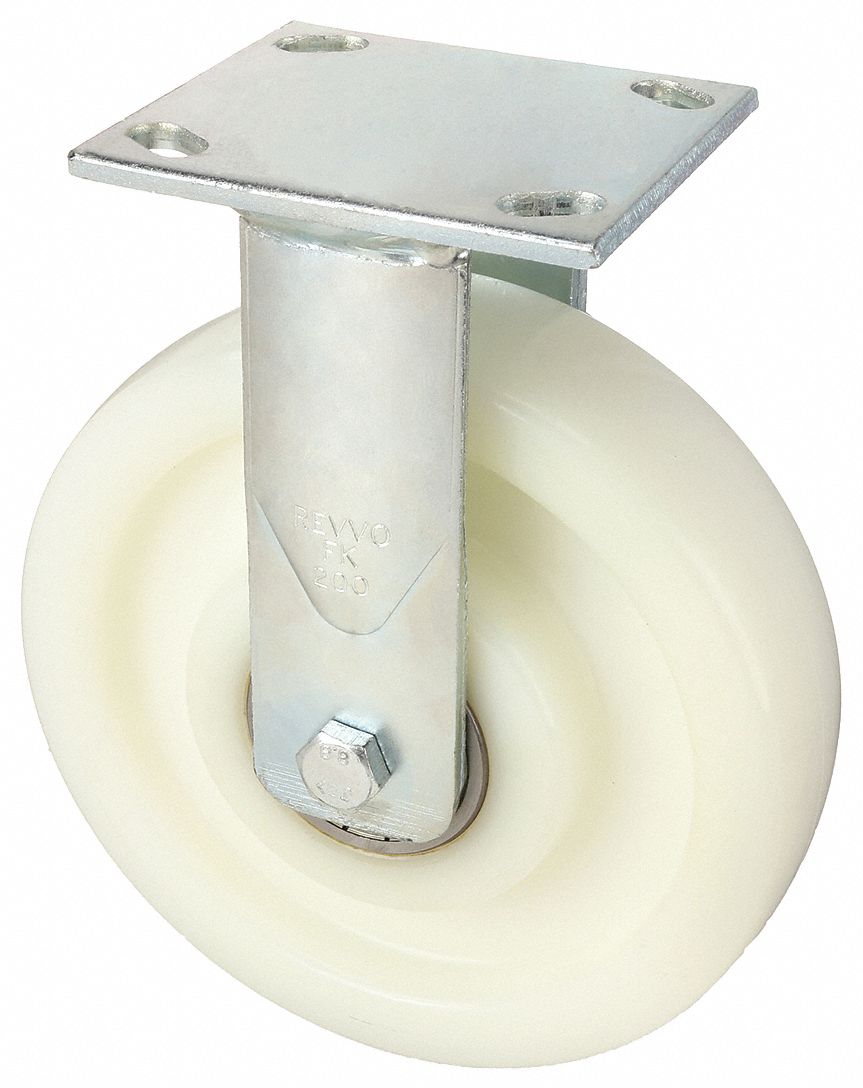 KINGPINLESS PLATE CASTER, 8 IN WHEEL DIAMETER, 2200 LB, 9½ IN MOUNTING H, NYLON