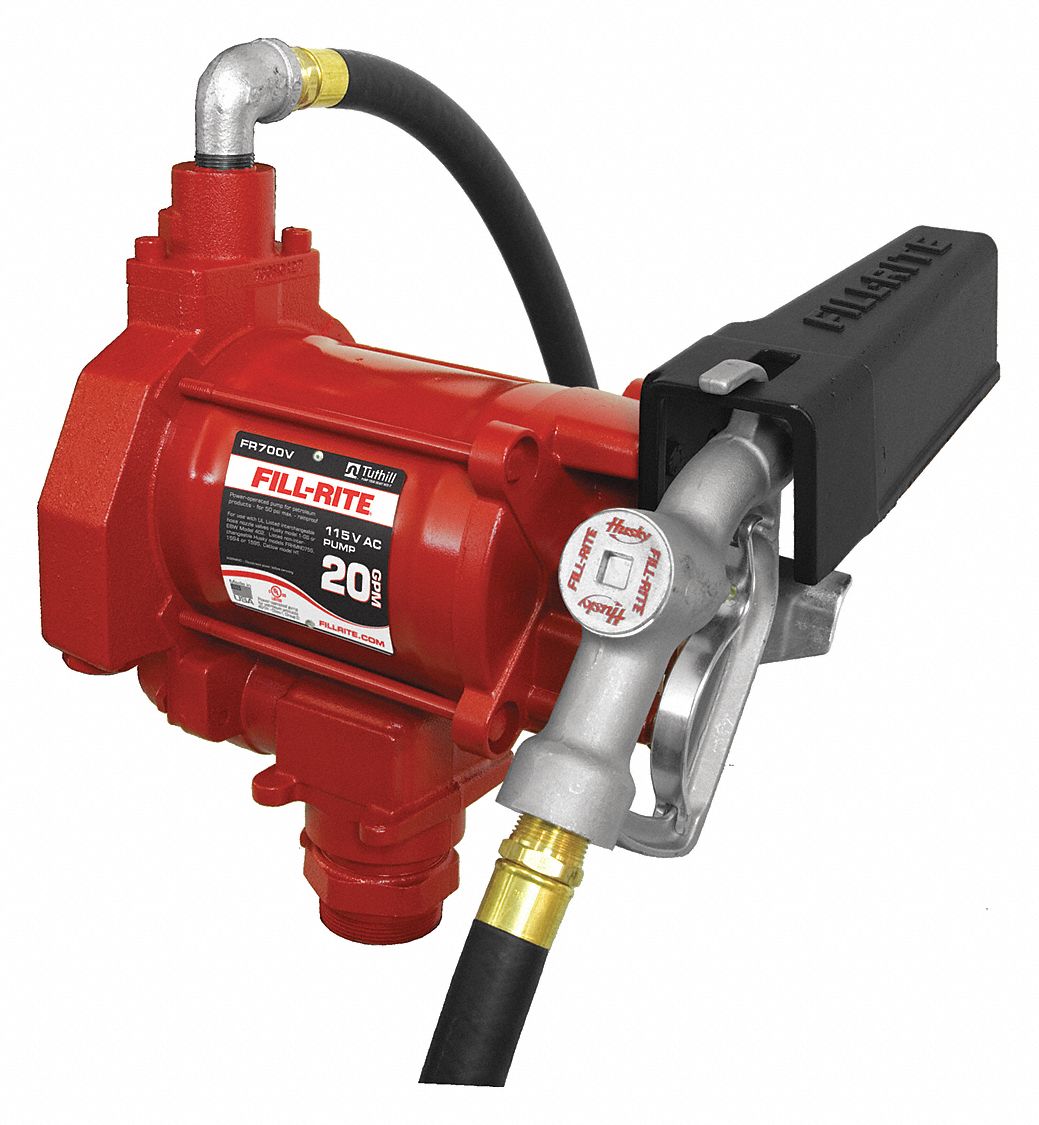 FILL-RITE Fuel Transfer Pump: 115V AC, 20 gpm GPM, 12 ft Hose Lg 