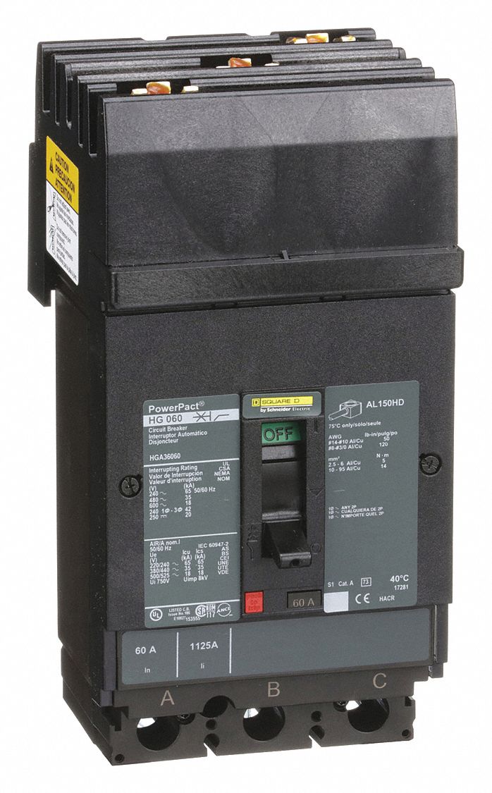 Molded Case Circuit Breaker: 60 A Amps, 65kA at 240V AC, Fixed, Lug, ABC, 800 A Low Amp Trip Setting