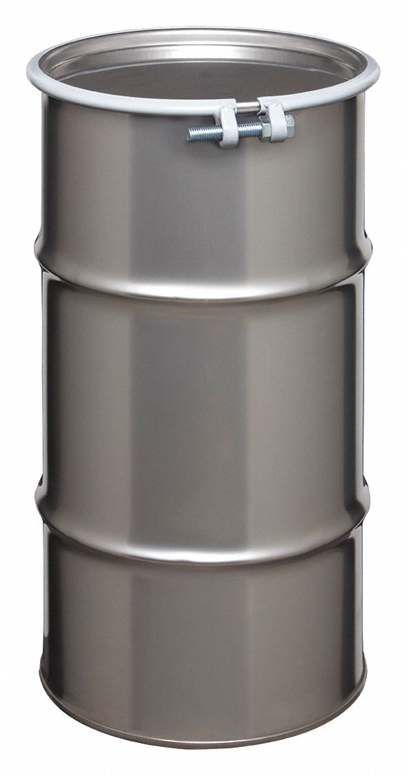 TRANSPORT DRUM, STAINLESS STEEL, 16 GALON, BOLT RING, GREY/GREY, TYPE 304