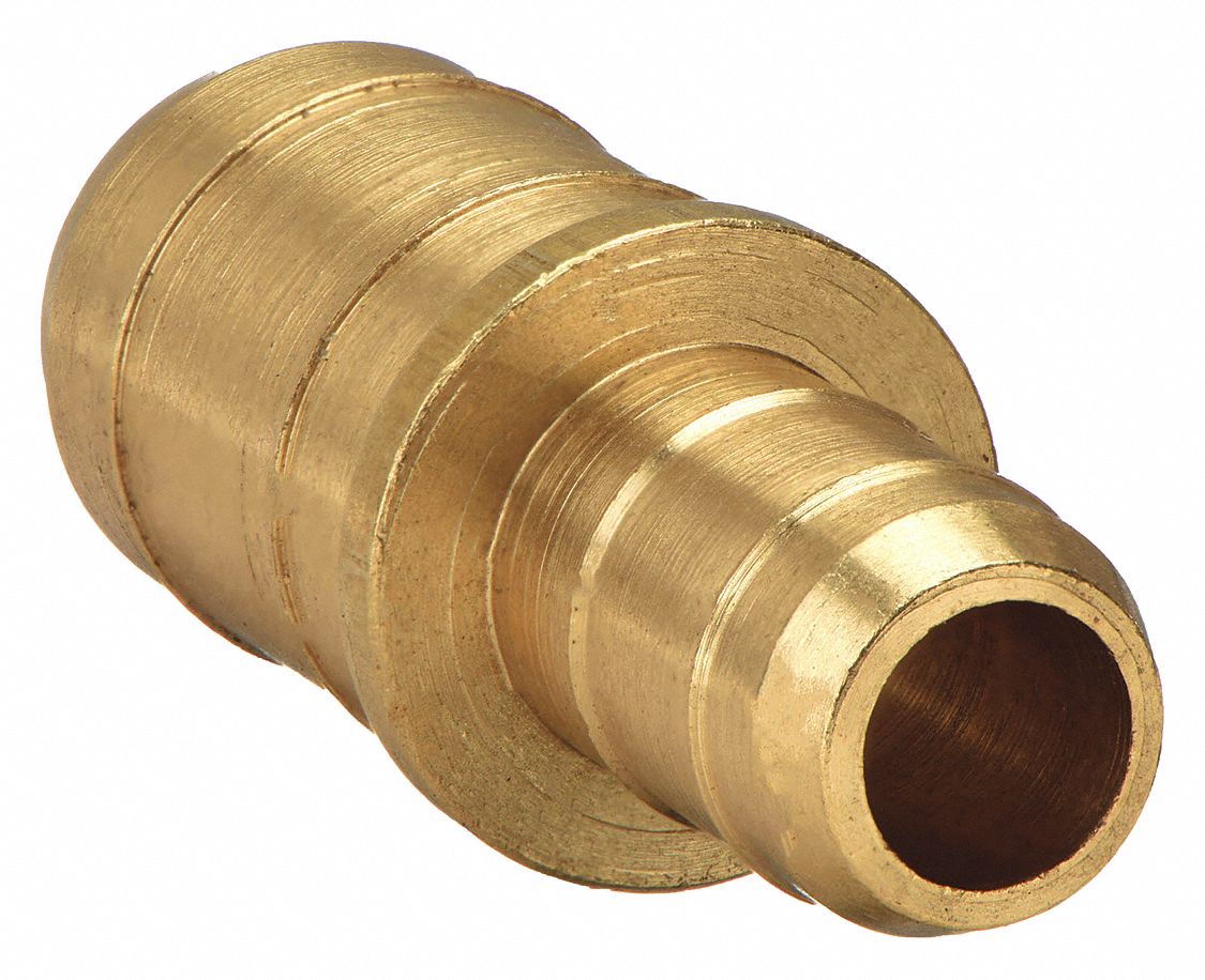 Barbed Fitting Union: 1/4 in ID x 3/8 in ID Size, Barbed x Barbed, Brass, Rigid