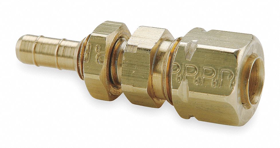 PARKER Barbed x CompressAlign Bulkhead Union, Brass, 11/64 in Barb