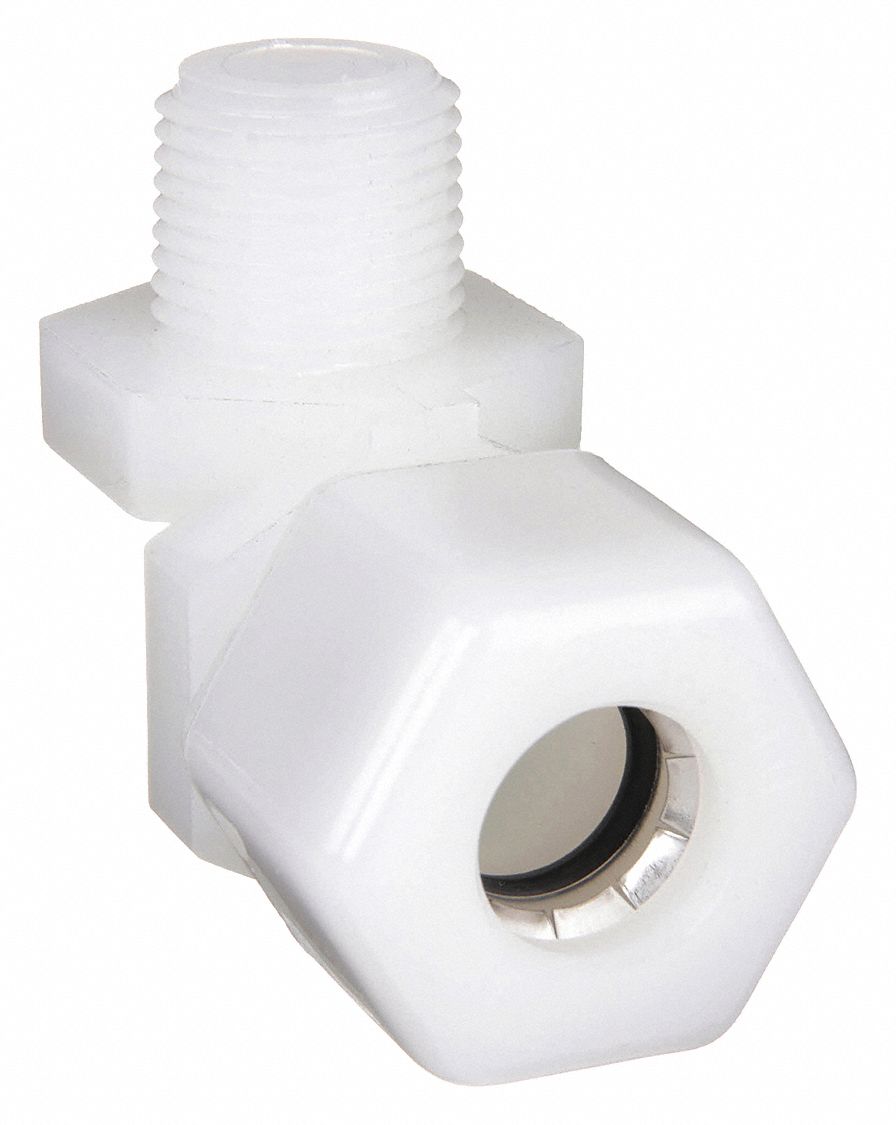 Compression Fitting Elbow: 1/2 in OD x 1/2 in Pipe Size, Compression x MNPTF, Nylon