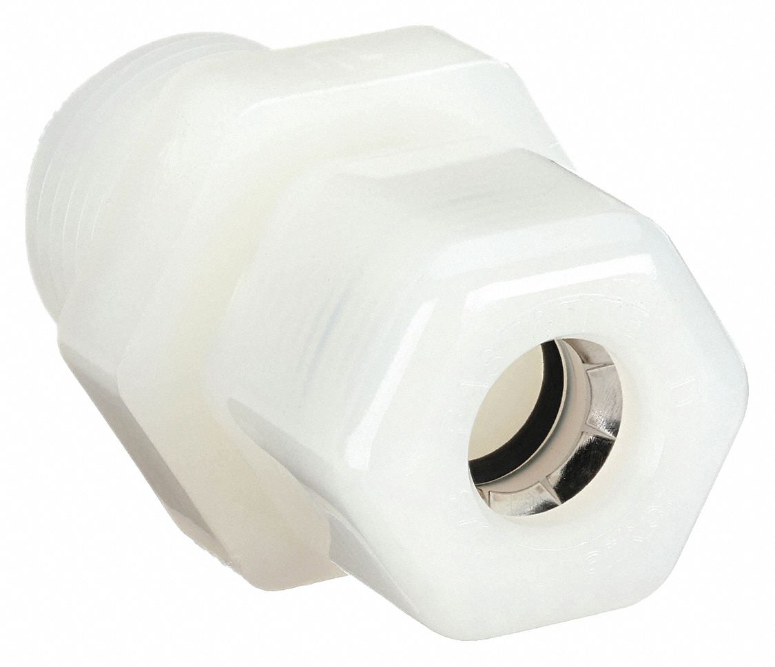 Compression Fitting Adapter: 3/8 in OD x 1/2 in Pipe Size, Compression x MNPTF, Nylon