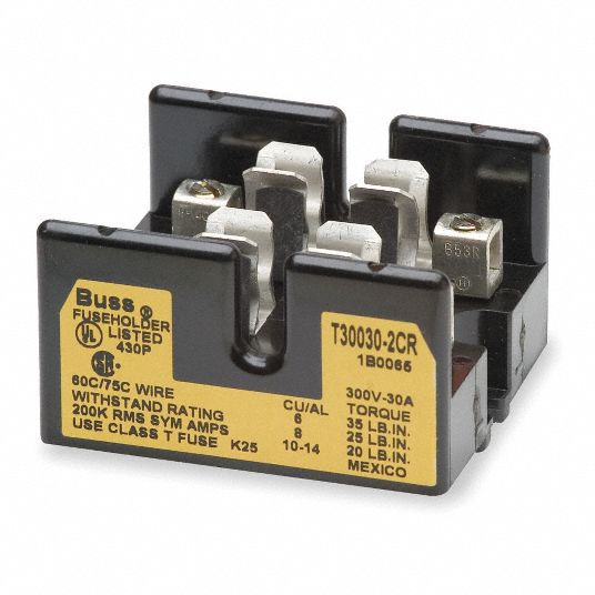 BUSSMANN Fuse Block, Industrial, 0 to 30 A, Fuse UL Class T, 300V AC/DC