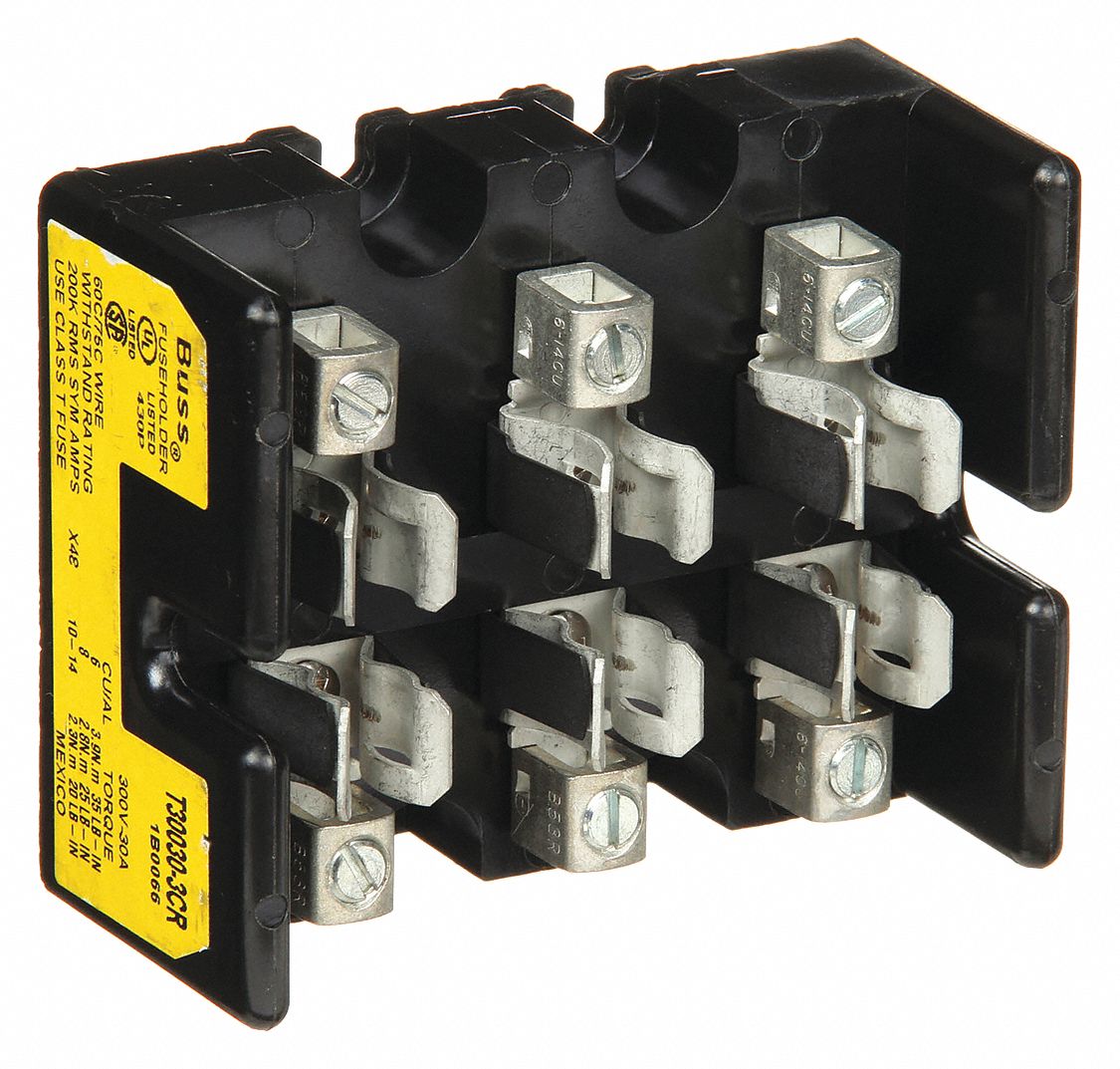 Fuse Block: Open Block Design, 3 Pole, 300 V AC, Box Lug, Non-Indicating