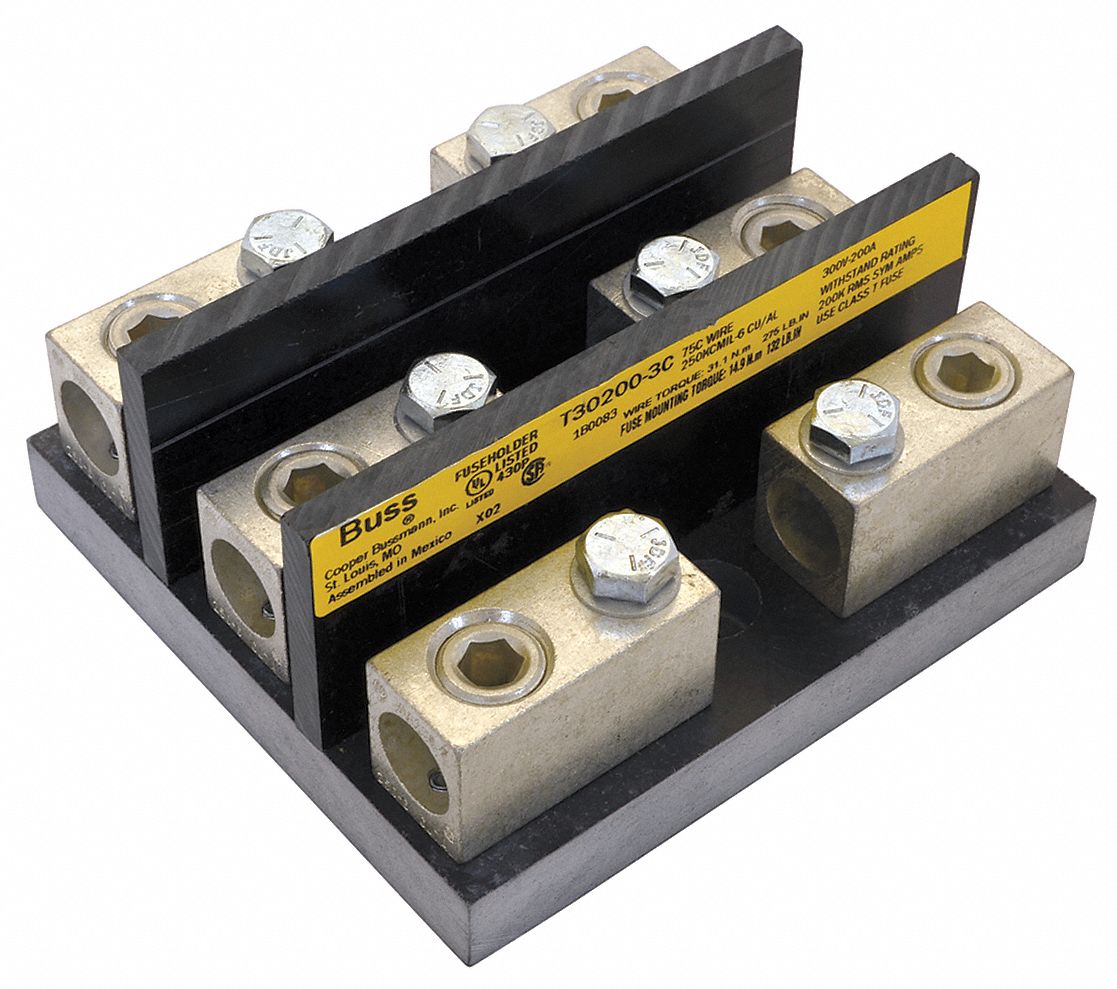 Fuse Block: Open Block Design, 3 Pole, 300 V AC, Box Lug, Non-Indicating
