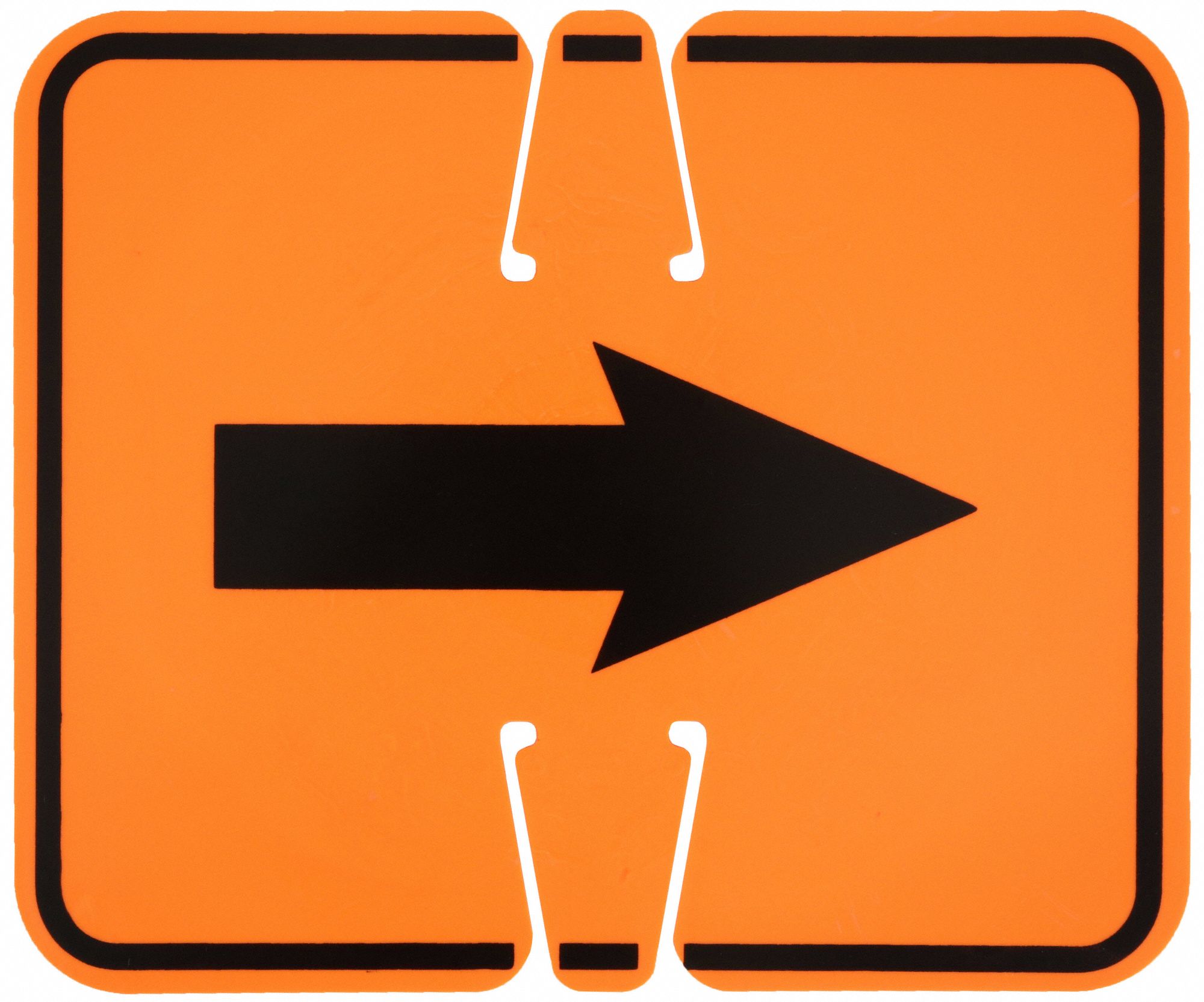 Traffic Cone Sign: Plastic, 10 3/8 in Ht, 12 3/4 in Lg, Orange/Black, Reversible Arrow