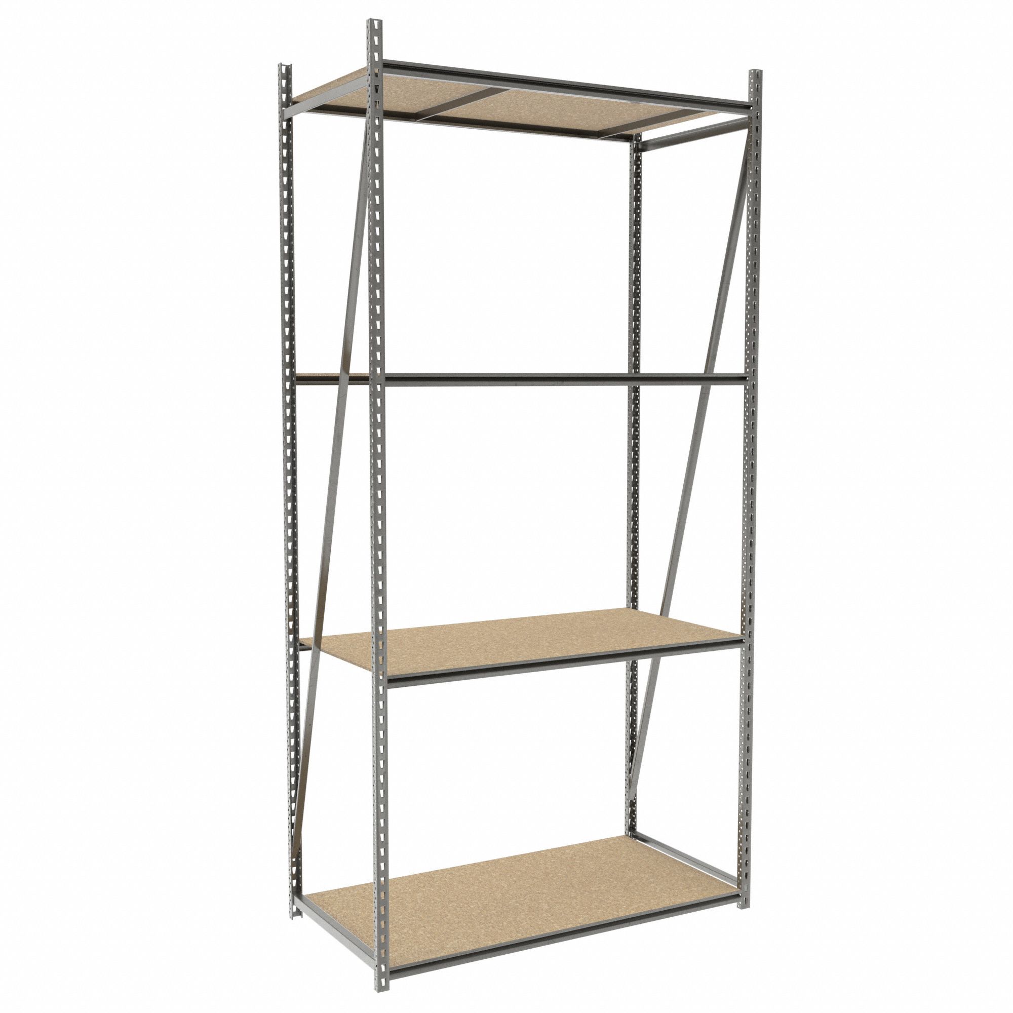 Bulk Storage Rack: Starter, Medium-Duty, 48 in x 24 in x 96 in, Particleboard, 4 Shelves