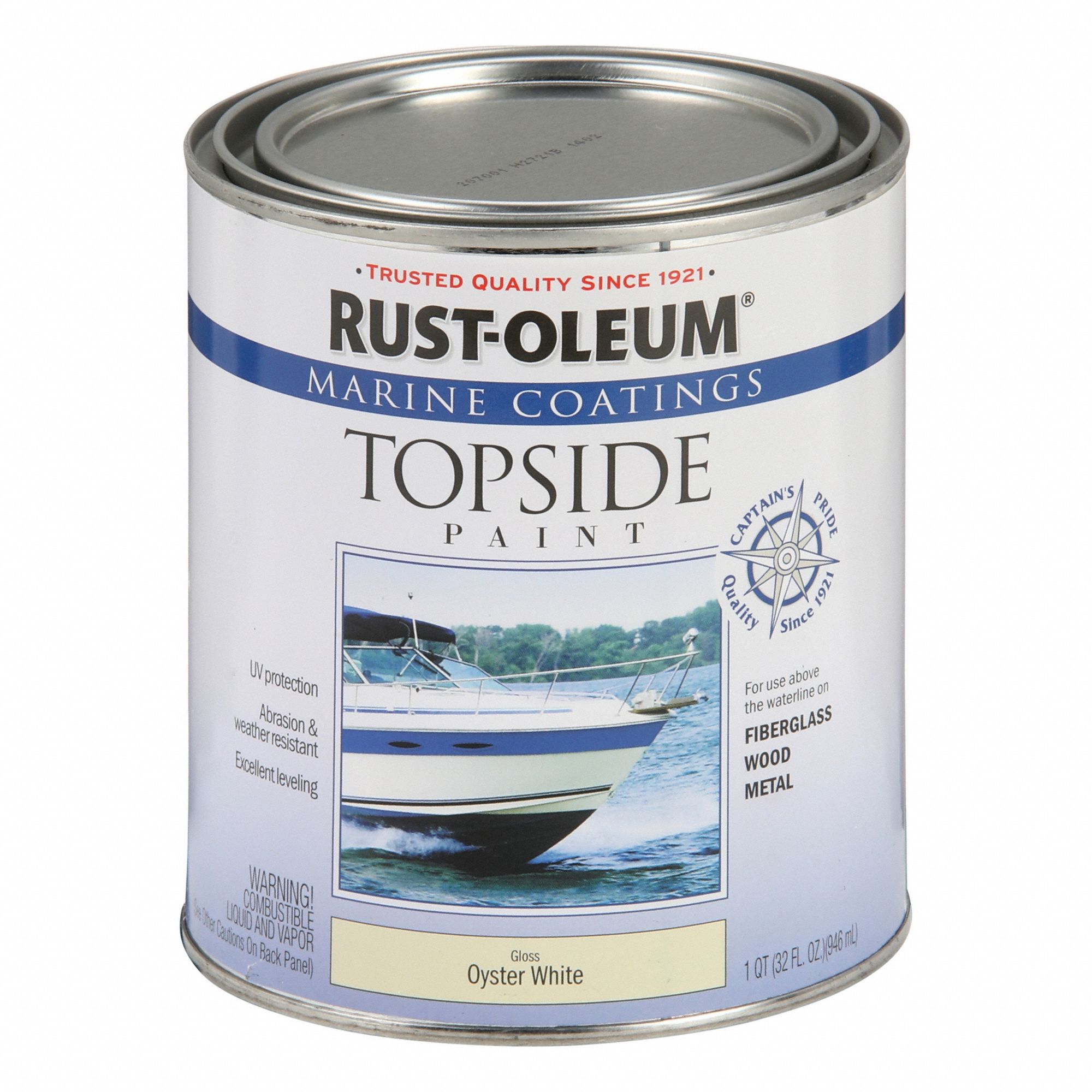 Topside Paint: Alkyd, Gloss, Oyster White, 1 qt Container