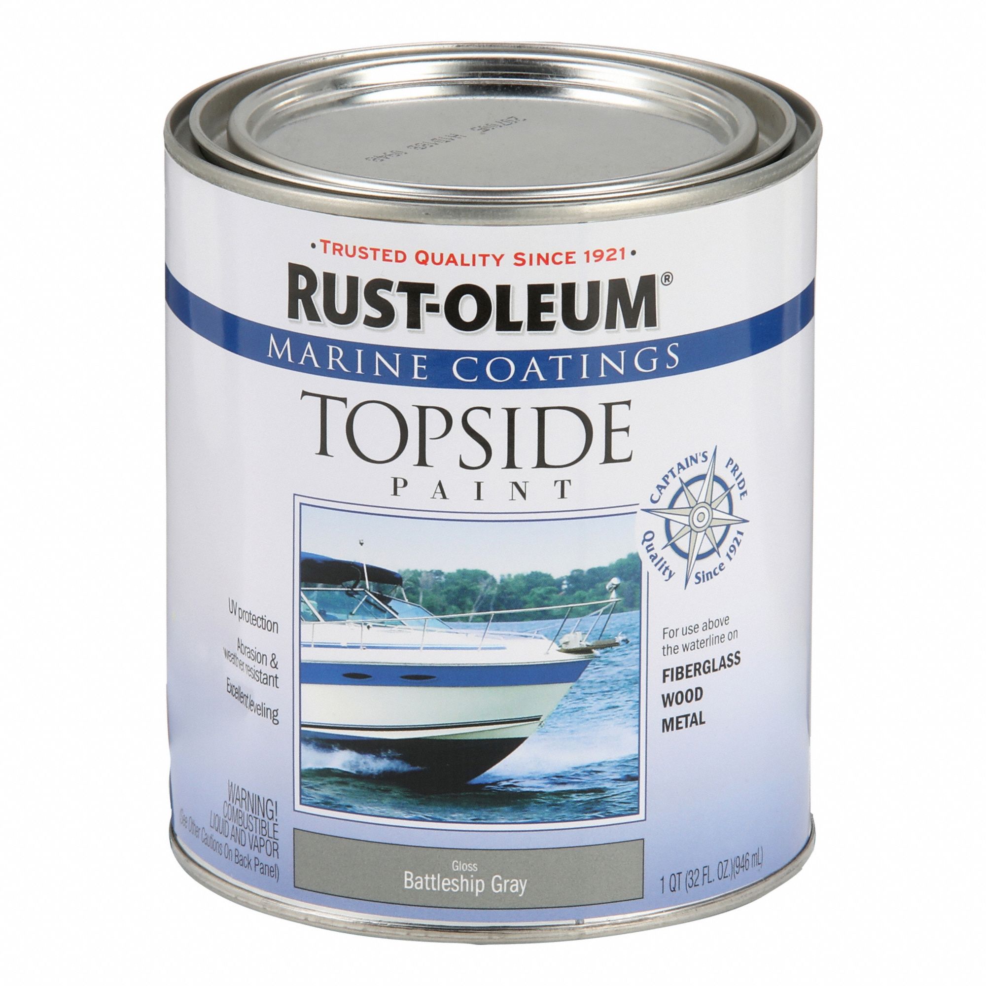 Topside Paint: Alkyd, Gloss, Battleship Gray, 1 qt Container