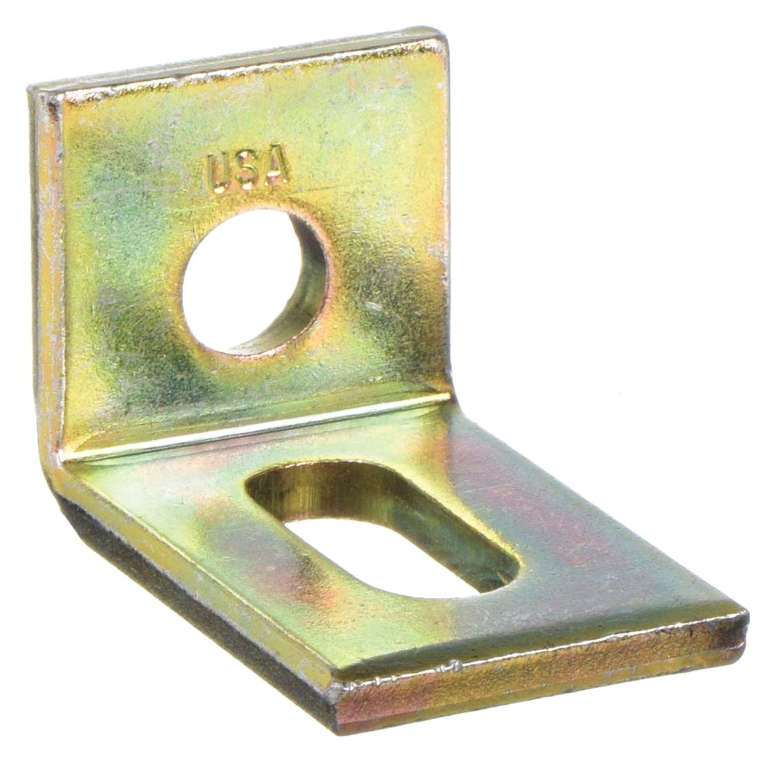 CORNER CONNECTOR, 90 DEGREES, 2 HOLES, STEEL, GOLD, 2⅝ IN OVERALL DP